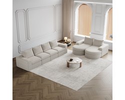 Re-purelife® Grote 6-zits Bankjes Set - L-vormige/U-vormige Hoekbank & Loungeset met Flexibele Combinatie - Woonbank 322x271x81 cm - Extra Zachte Chenille Stof met Hoge Kwaliteit Schuim - Zonder Montage - Modern Modulaire Opstelling - Beige