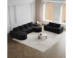 Re-purelife® Grote 6-zits Bankjes Set - L-vormige/U-vormige Hoekbank & Loungeset met Flexibele Combinatie - Woonbank 322x271x81 cm - Extra Zachte Chenille Stof met Hoge Kwaliteit Schuim - Zonder Montage - Modern Modulaire Opstelling - Zwart