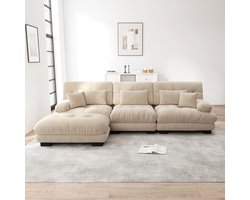 Re-Purelife® Grote Hoekbank L-vormig 3-zits - Extra Zacht Cloud Sofa met Hoge Kwaliteit Schuim - Moderne Woonbank met Verplaatsbare Ottoman - Luxe Chenille Stof - Drukbestendig & Duurzaam - 313x145x81 cm - Licht koffiebruin