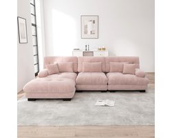 Re-Purelife® Grote Hoekbank L-vormig 3-zits - Extra Zacht Cloud Sofa met Hoge Kwaliteit Schuim - Moderne Woonbank met Verplaatsbare Ottoman - Luxe Chenille Stof - Drukbestendig & Duurzaam - 313x145x81 cm - Roze