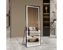 Re-purelife® Grote Leden Spiegel 163x54 cm met Vliegtuigaluminium Frame en 4 mm Zilverglas - LED Verlichting met 3 Kleurtemperaturen - Opstaande Spiegel voor Slaapkamer, Hal of Kleedkamer - Drie Montage Mogelijkheden