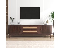 Re-purelife® Grote TV Kast met Veel Opbergruimte - TV Meubel met Rantan Details & Landhuis Stijl - Stevig Materiaal - 170x39.5x46 cm - Natuur