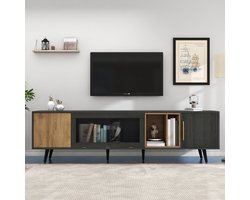 Re-purelife® Grote TV Meubel Elegant - Gemaakt voor Grote TV's - Met Neerklapbare Glazen Deur & Kabelmanagement - Modern Lowboard /Woonkamer TV Kast 200x40x55.5 cm - Grijs