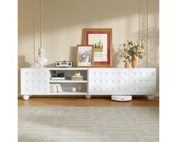 Re-purelife® Grote TV Meubel Elegante Wit- Modern Design Met Bedrukte Deuren & Open Vakken - Lange Lowboard/TV kast 200x40x44 cm - Opbergkast met Stevige Poten - Modern Woonkamer Meubel