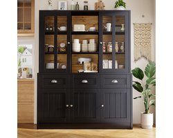 Re-purelife® Hoge Kasten 140x38,5x175 cm - Vitrinekast met Schubladen - Moderne Opbergkast voor Woonkamer & Keuken - Anti-Kip Beveiliging - Met Acryl Deuren en Verstelbare Planken, voor Woonkamer & Keuken - Zwart