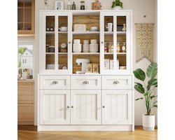Re-purelife® Hoge Kasten 140x38,5x175 cm - Vitrinekast met Schubladen - Moderne Opbergkast voor Woonkamer & Keuken - Anti-Kip Beveiliging - Met Acryl Deuren en Verstelbare Planken, voor Woonkamer & Keuken - Wit