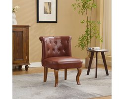 Re-purelife® Klassieke Eetkamerstoel met Massief Houten Poten - Luxe Stoel met Echt Leren Zitting - Loungestoel met Zachte Schuim - Elegant en Robuust - Draagvermogen 150 kg - 56x60x72 cm - Bruin