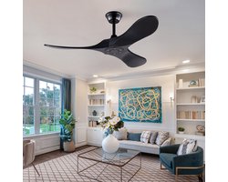 Re-purelife® Koel Zomer Collectie Plafondventilator Zwart - Massief Houten 3-Blads Design - Zonder Verlichting - Met Afstandsbediening - 6 Snelheden, Omkeerbare Motor en Geheugenfunctie - 106×106×26,5 cm - winter- en zomerfuncties