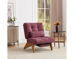 Re-purelife® Lounge Stoel met Verstelbare Rugleuning en Voetensteun - Massief Houten Poten - Zeer Zacht en Duurzame Materialen - Inclusief Lendenkussen - Draagvermogen 220 kg - 127x73x90 cm - Wijnrood