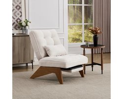 Re-purelife® Lounge Stoel met Verstelbare Rugleuning en Voetensteun - Massief Houten Poten - Zeer Zacht en Duurzame Materialen - Inclusief Lendenkussen - Draagvermogen 220 kg - 127x73x90 cm - Wit