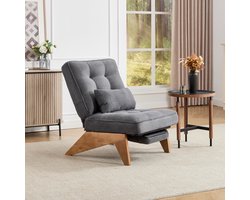 Re-purelife® Lounge Stoel met Verstelbare Rugleuning en Voetensteun - Massief Houten Poten - Zeer Zacht en Duurzame Materialen - Inclusief Lendenkussen - Draagvermogen 220 kg - 127x73x90 cm - Donkergrijs