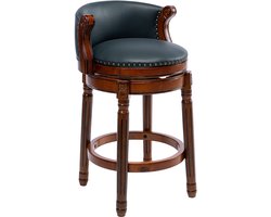 Re-purelife® Luxe Barkruk van Massief Hout & Echt Leer – Draaibare Barstoel met Rugleuning – Zeer Stijlvol & Duurzaam – Houten Barstoelen voor Keuken, Bar of Eiland - Blauw - 1 stuk