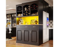 Re-purelife® Luxe Hoge Kast met Veel Opbergruimte voor Woonkamer - Moderne Grote Keukenkast met LED Verlichting, Verstelbare Planken en USB Opladen - App Gestuurde Lichtstrip met Muziekfunctie - 120x40x180 cm - Zwart