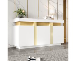 Re-purelife® Luxe Sideboard 140x38x70 cm - Dressoir Drie Deuren met Verstelbare Planken - Opbergkast voor Woonkamer, Hal, Keuken, Slaapkamer Meubel - Stevig, Modern Design, Stijlvol Hoge Kwaliteit, Veel Opbergruimte - Wit