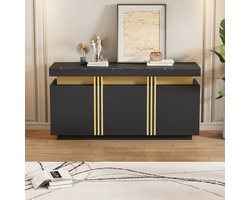 Re-purelife® Luxe Sideboard 140x38x70 cm - Dressoir Drie Deuren met Verstelbare Planken - Opbergkast voor Woonkamer, Hal, Keuken, Slaapkamer Meubel - Stevig, Modern Design, Stijlvol Hoge Kwaliteit, Veel Opbergruimte - Zwart
