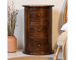 Re-purelife® Massief Hout Collectie - Elegante Nachttafel Ø 40 cm van Massief Mango Hout met Opbergruimte 1 Lade - Compact Ronde Vorm - Bijzettafel met Rijke Donkerbruine Afwerking - Handgemaakt en Uniek