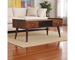 Re-purelife® Massief Hout Collectie - Grote Nachttafel / Media Meubel /TV Meubel van Massief Mango Hout - Salontafel met 4 Laden & Open Vak - Multifunctioneel Opbergmeubel met Rijke Donkerbruine Afwerking - Handgemaakt en Uniek - 100 x 50 x 43 cm