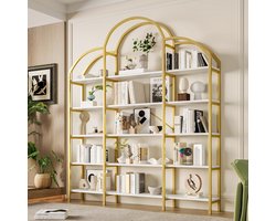 Re-purelife® Modern Boekenrek Goud/Wit 170x26x190 cm – 5-Lagen Opbergrek van Metaal – Uniek Wolkvorm Design – Stevig & Stijlvol - Ideaal voor de hal, Woonkamer, Slaapkamer of Kantoor