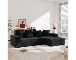 Re-purelife® Modern Driezits Bank Sofa 261 x 146 x 65 cm - Modulaire L-vorm Bank met Losse Kussens - Diepe Zit Comfort & Pluche Rugleuning - Wolkengevoel Duurzame Hoekbank Woonkamer Meubel - Zwart