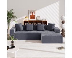 Re-purelife® Modern Driezits Bank Sofa 261 x 146 x 65 cm - Modulaire L-vorm Bank met Losse Kussens - Diepe Zit Comfort & Pluche Rugleuning - Wolkengevoel Duurzame Hoekbank Woonkamer Meubel - Grijs