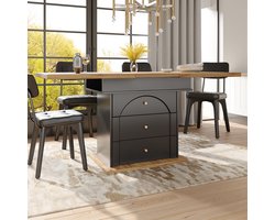 Re-purelife® Modern Eettafel Uitschuifbaar 110-140 x 80 cm - Moderne Keukentafel met Opbergvak - Stevig MDF Blad en Metal Frame - Multifunctionele Tafel voor 4-6 Personen - Space Saving Design - Zwart