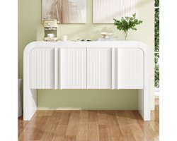 Re-purelife® Modern & Elegant Dressoir 120x39,8x75cm –Stevig Materiaal – Opbergkast met Ronde Hoeken en 4 Deuren – Kast met Magnetische Sluiting voor Keuken, Woonkamer of Eetkamer – Wit