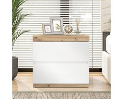 Re-purelife® Modern Nachtkastje met 2 Laden - Wit & Eiken Look - Robuust Kastenmeubel 55x40x55 cm - Opbergmeubel voor Slaapkamer/Woonkamer