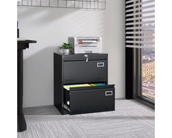 Re-purelife® Modern Office Metalen Archiefkast met 2 Laden en Slot - Zwarte Dossierskast voor A4 & Legal Formaten - Vergrendelbare Verticale Kast voor Kantoor, Stijlvol & Stevig - 60*45*72.4 cm