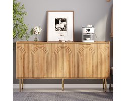 Re-purelife® Modern Sideboard met Grote en Flexibele Opbergruimte - Opbergkast/Dressoir Met Luxe Gebogen Gouden Front & Poten - Robuuste Constructie - Verstelbare Planken - MDF - 140 x 38 x 75 cm - Natuur