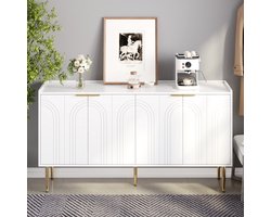 Re-purelife® Modern Sideboard met Grote en Flexibele Opbergruimte - Opbergkast/Dressoir Met Luxe Gebogen Gouden Front & Poten - Robuuste Constructie - Verstelbare Planken - MDF - 140 x 38 x 75 cm - Wit