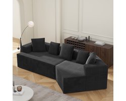 Re-purelife® Moderne Bank 3-Zits zonder Montage - Heel Zachte Wolken Sofa - Elegante Woonkamer Hoekbank Set - Ribfluweel Zachte Zitting 307x159x67 cm - Zwart