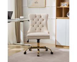Re-purelife® Moderne fluwelen bureaustoel beige - verstelbare draaistoel met gecapitonneerde rug, gouden metalen voet en wielen - 63×50×98 cm