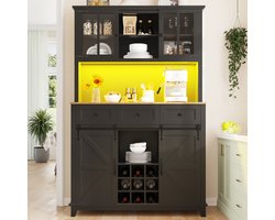 Re-purelife® Moderne Hoge Kasten met LED Verlichting - Keuken Buffetkast 105x38x180 cm - Vitrinekast met App Bediening & Muzieksync - Schuifdeuren & In hoogte Verstelbare Planken - Sideboard voor Woonkamer of Keuken - Zwart