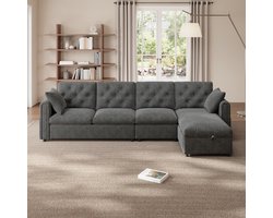 Re-purelife® Moderne L-Vormige Hoekbank met Opbergruimte - Luxe en Duurzame Fluweel Bekleding - Verstelbare Configuratie Rechts & Links - 281x132x86 cm - Grijs