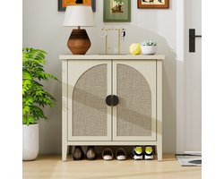 Re-purelife® Moderne Opbergkast met Stijlvolle Rotan Deuren - voor Woonkamer, Hal of Keuken - Verstelbare Planken en Veel Opbergruimte - Duurzame Kast - 80x40x80 cm - Natuurkleur
