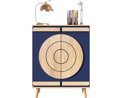 Re-purelife® Moderne Schoenenkast 76×37×98,5 cm - Stijlvolle Opbergkast met Ronde Geometrische Deuren - Meerlaags, Stabiel en Gesloten Design - Blauw en Naturel op Houten Poten