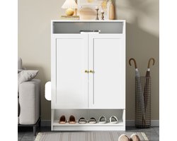 Re-purelife® Moderne Schoenenkast met Gouden Handgrepen en Verstelbare Planken - Smalle Opbergkast met 2 Deuren - Elegante Meubel 73x34x109 cm voor Hal