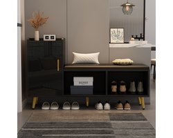 Re-purelife® Moderne Schoenenkast met Zitbank - Opbergkast voor Hal met Gepolsterd Bankje - Hoge Glans Afwerking - Verstelbare Planken 120x35x71 cm - Ingangsmeubel met Anti-Kipbeveiliging - Zwart