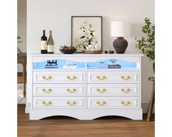 Re-purelife® Moderne Sideboard / Ladekast met Opbergruimte - LED Sfeerverlichting met Afstandsbediening - Luxe Gouden Accenten - Robuuste Constructie - Moderne Opbergkast - 120 x 40 x 70 cm - Wit