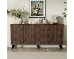 Re-purelife® Moderne Sideboard met Opbergruimte Woonkamer - Keuken Dressoir/Opbergkast - Kastenmeubel met Verstelbare Planken - Robuuste Constructie Zwarte Metalen poten - Buffetkast 160.5x35.5x78 cm - Donker Natuur Houtlook