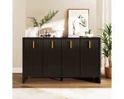 Re-purelife® Moderne Sideboard met veel opbergruimte - Elegante Dressoir met 4 Deuren & Gouden Accenten - Verstelbare Planken - Minimalistisch Design - 140 x 38 x 80 cm - Zwart
