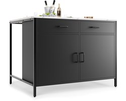 Re-purelife® Moderne Stehtafel met Marmerlook – Duurzaam & Stevig – Verstelbare Poten & Planken – Keukeneiland, Koffiebar, Bartafel – Eenvoudig te Monteren – Zwart, 100×90×90 cm