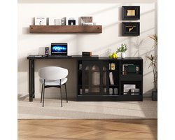 Re-purelife® Multifunctionele Bartafel, Eettafel, Bijzettafel en Bureau - Met Uitschuifbare Tafelbladen - 360° Draaibare Zijplaat - Ruime Opbergmogelijkheden - Modern Design en Stevige Kwaliteit - 121,5x40x76,7 cm - Zwart