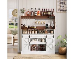 Re-purelife® Multifunctionele Koffiebar - Met Stopcontacten & Glazenrek - Keuken Sideboard - Schuifdeuren - 120*40*130 cm