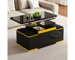 Re-purelife® Multifunctionele Tafel - Uitklapbaar & Verstelbaar - Met 4 Opbergkrukken - 2-in-1 Meubel Salontafel & Eetkamertafel - Moderne & Stijlvolle Salontafel - Woonkamer Tafel Set - 100 x 50 x 43 cm - Zwart