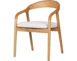 Re-purelife® Natuur Witte Stoel met Armleuningen - Essenhouten Frame met Gestoffeerde Zitting - Scandinavische Design Eetkamerstoel - Woonkamer Stoel 57x60x79 cm - Maximale Belasting 150 kg - 1 stuk