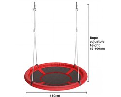 Re-purelife® Nestschommel 110 cm rood – ronde saucerschommel van staal, waterbestendig, draagvermogen 150 kg, voor binnen & buiten, met karabiners en ophangtouwen, eenvoudig te monteren