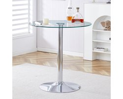 Re-purelife® Ø89 cm Ronde Bar Tafel met Solide & Duurzame Glazen Blad - Zilveren Metalen Onderstel - Luxe & Moderne Hoge Bartafel voor Home Bar of Café - Elegante Sta Tafel