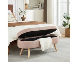 Re-purelife® Opbergbank 110×40×42 cm - Roze Fluwelen Bank met Opbergruimte - Moderne Halbank voor Slaapkamer, Hal of Woonkamer
