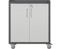 Re-purelife® Rol Opbergkast van Zeer Stevig Metaal met Inclusief Slot - Zwart/Grijze Verrijdbare Kast met Vergrendelbare Deuren - 360° Draaibare Wieltjes - 75x42x88 cm